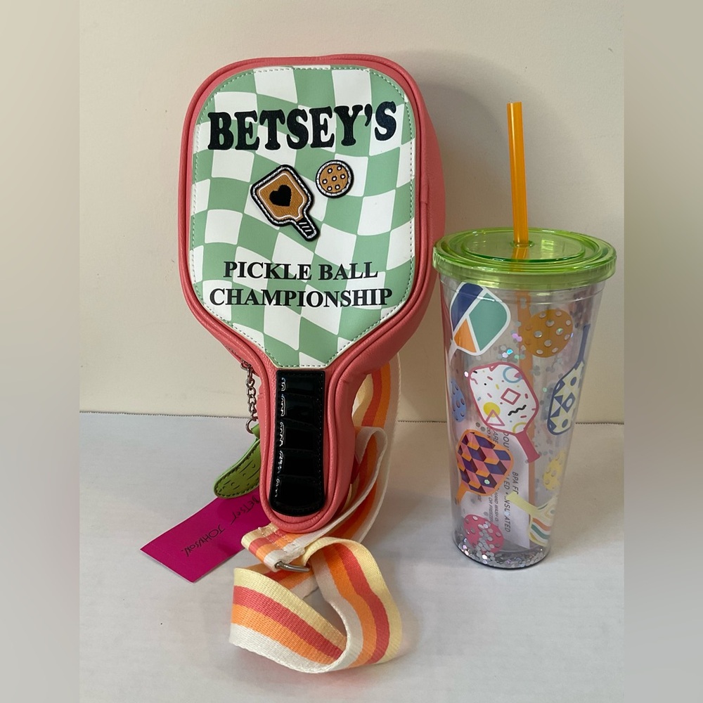 Betsey Johnson PICKLEBALL Championship Purse Crossbody with Pickleball Tumbler